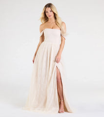 Raelynn Off-The-Shoulder A-Line Lace Ball Gown