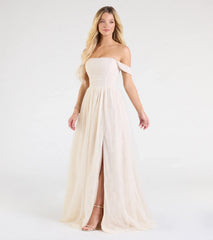 Raelynn Off-The-Shoulder A-Line Lace Ball Gown