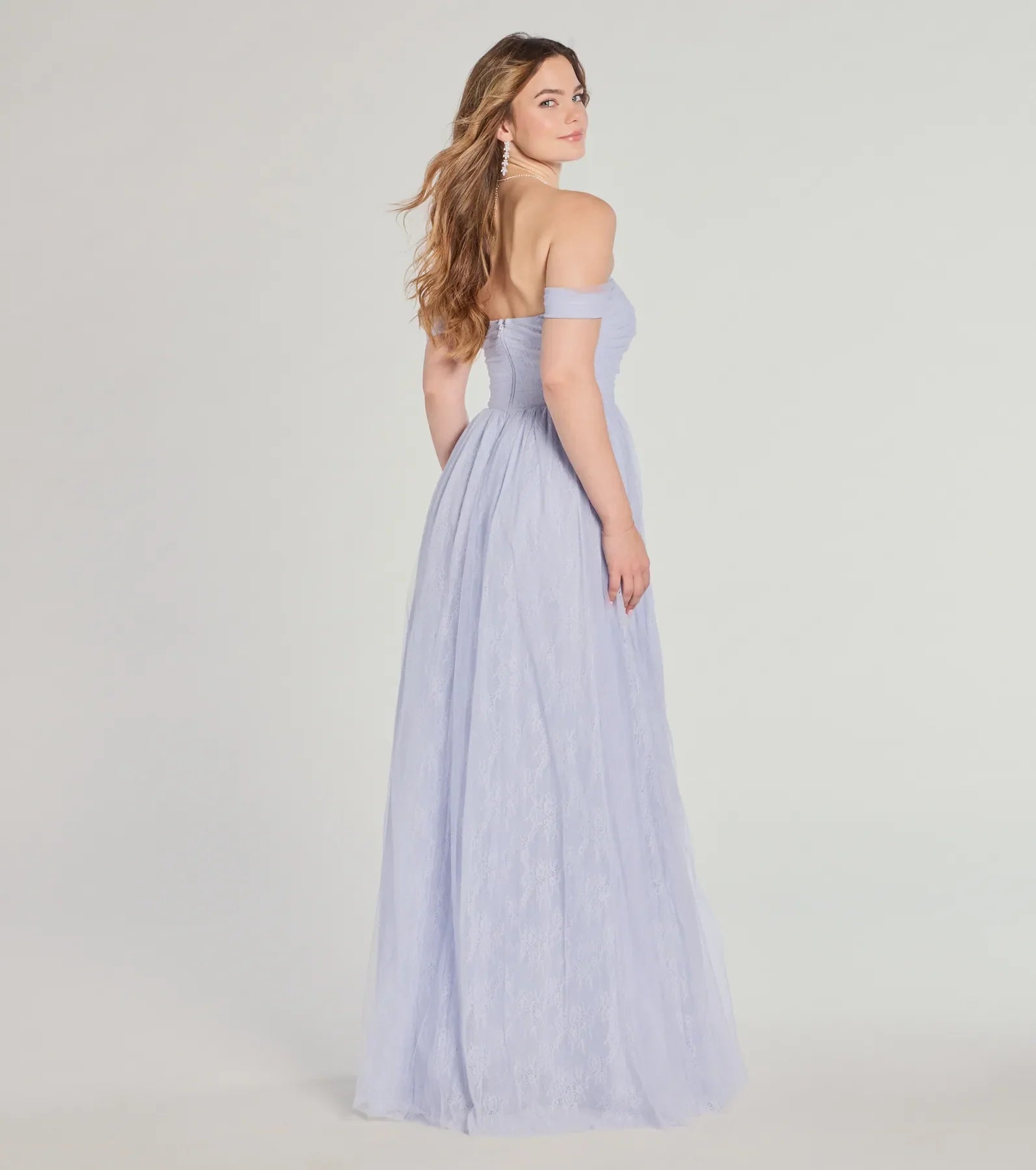 Raelynn Off-The-Shoulder A-Line Lace Ball Gown