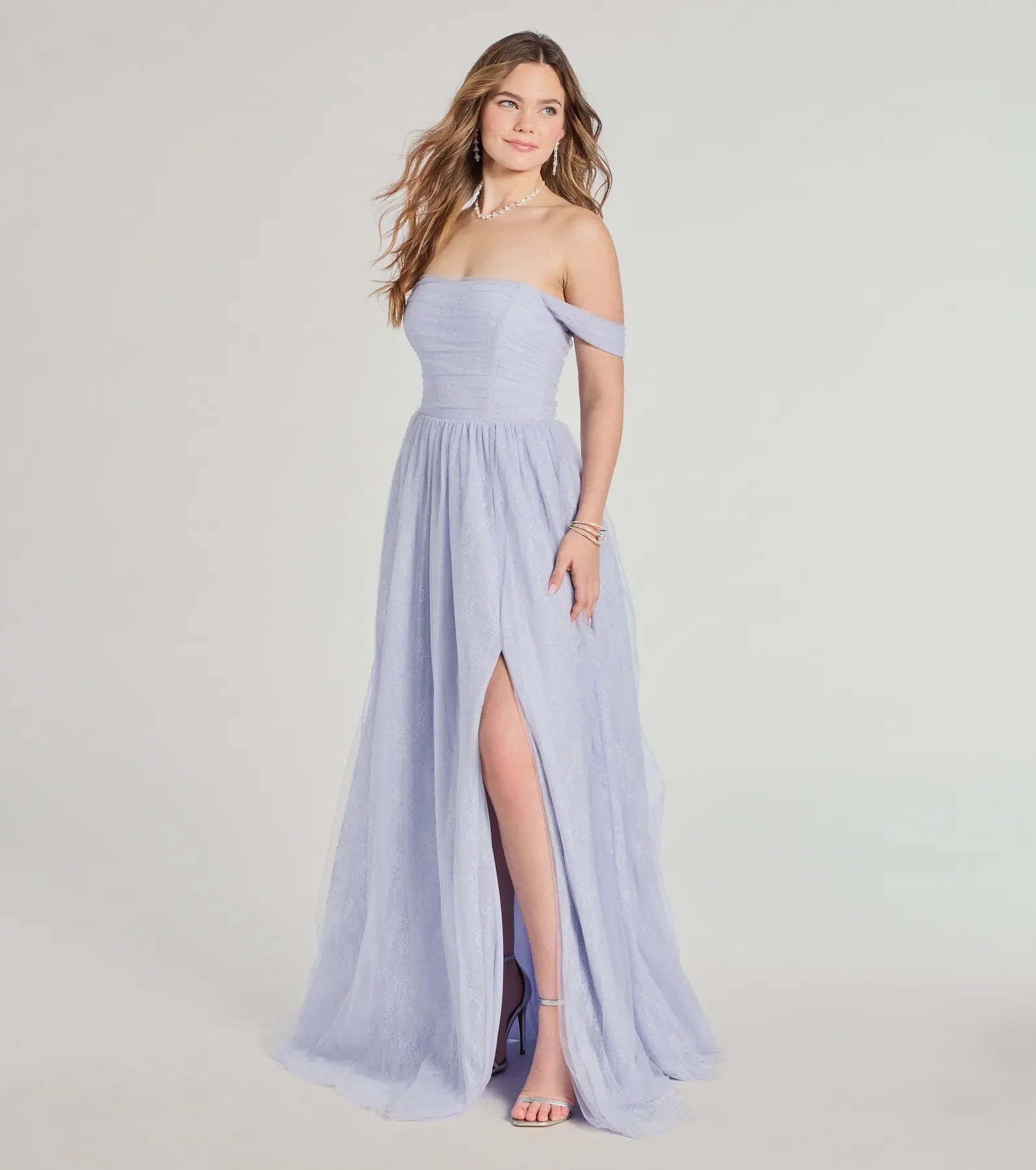 Raelynn Off-The-Shoulder A-Line Lace Ball Gown