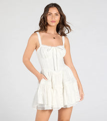 Playful Flirt Lace-Up Ruffle Skater Dress