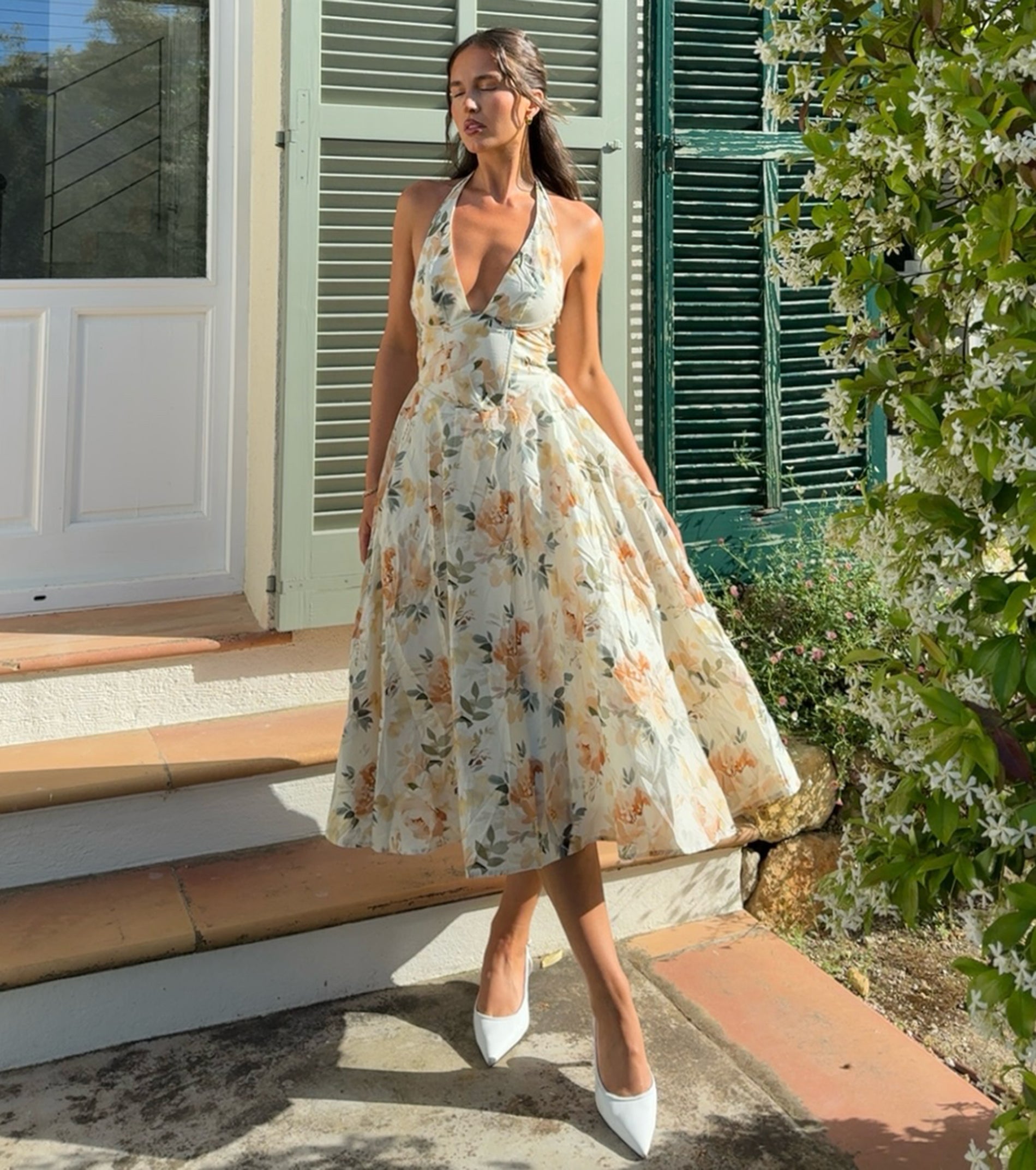 Set For Spring Halter Corset Floral Midi Dress