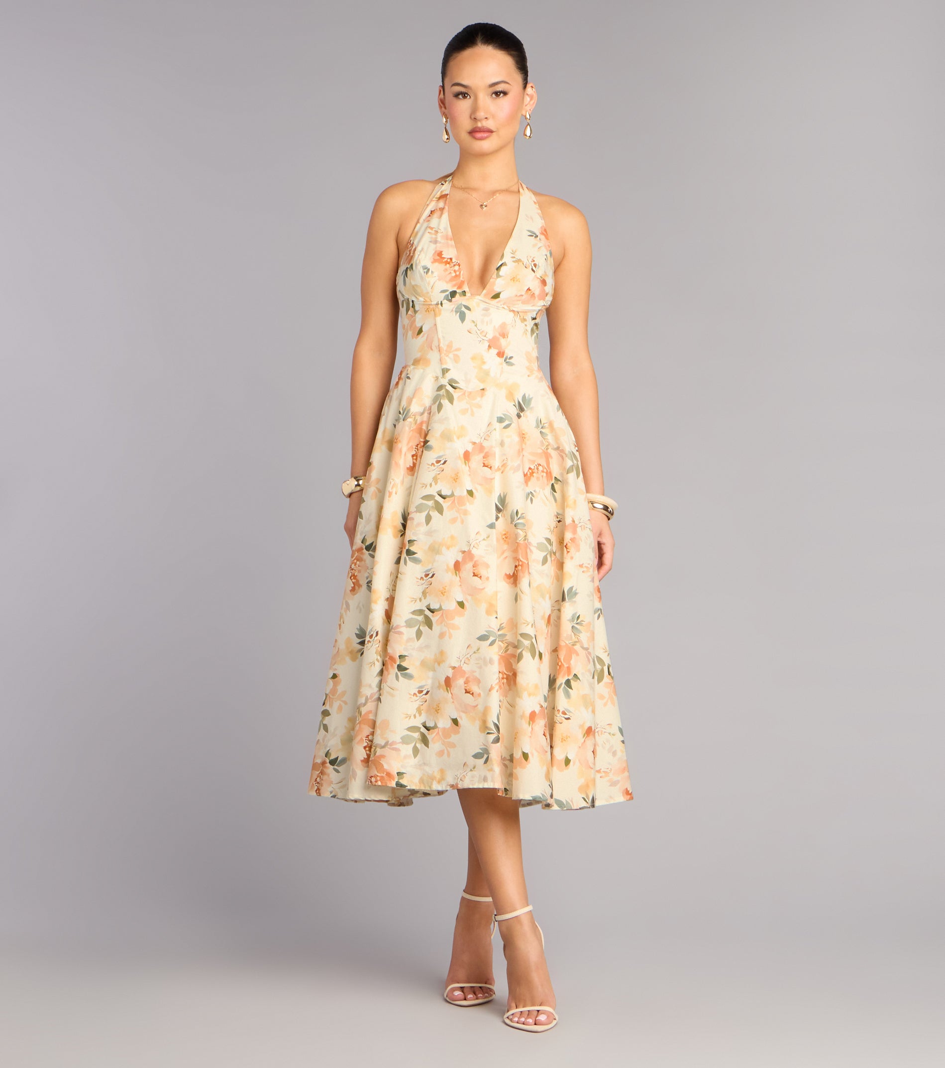 Set For Spring Halter Corset Floral Midi Dress