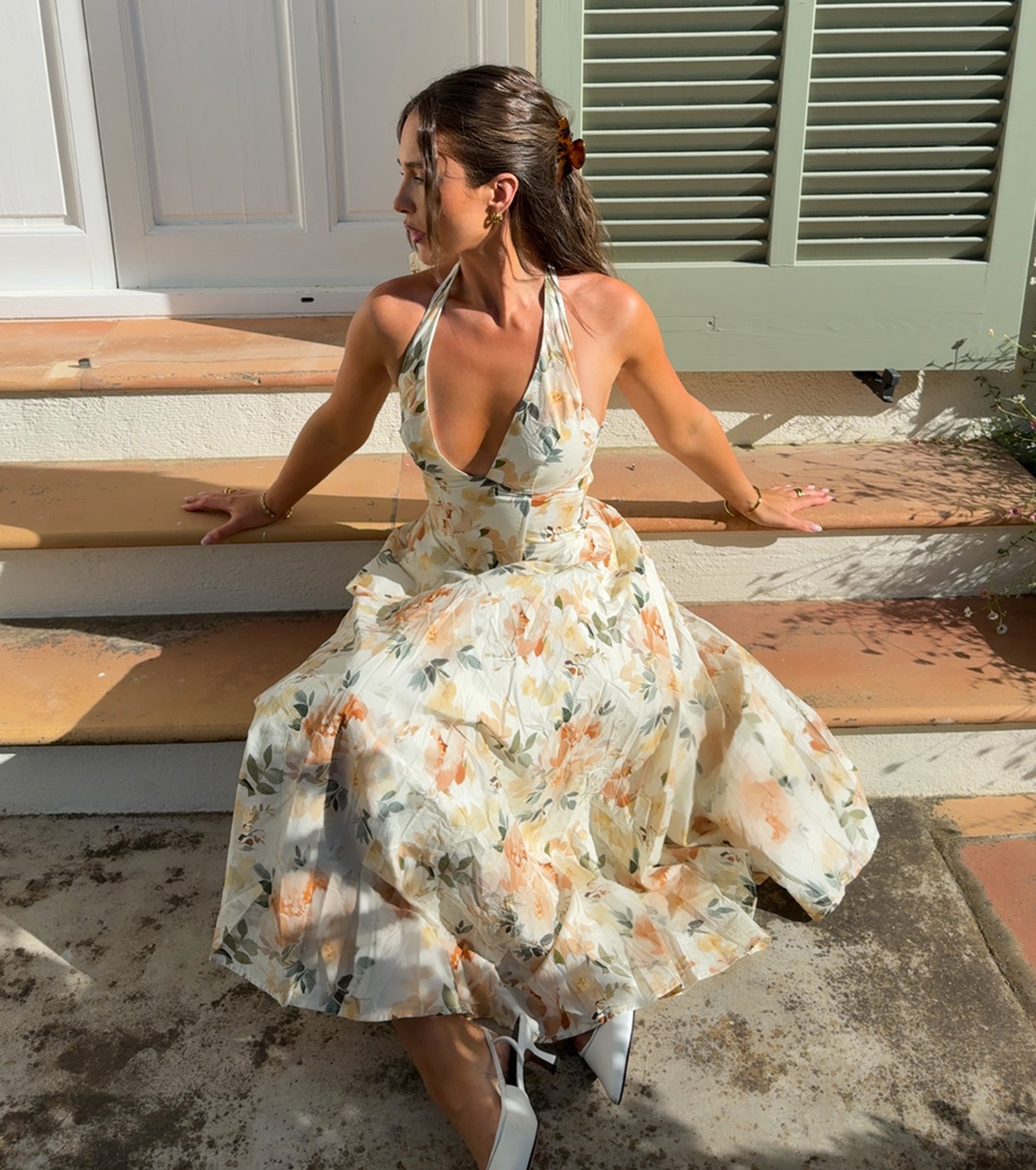 Set For Spring Halter Corset Floral Midi Dress