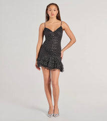 Sparkly Night Polka Dot Glitter Mesh Mini Dress