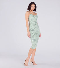 Cocktail Soiree Floral Velvet Midi Dress