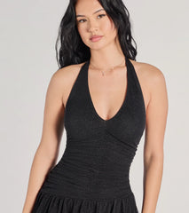 Shimmer And Shine Glitter V-Neck Halter Skater Dress