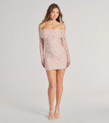 In The Garden Off-The-Shoulder Floral Mesh Mini Dress