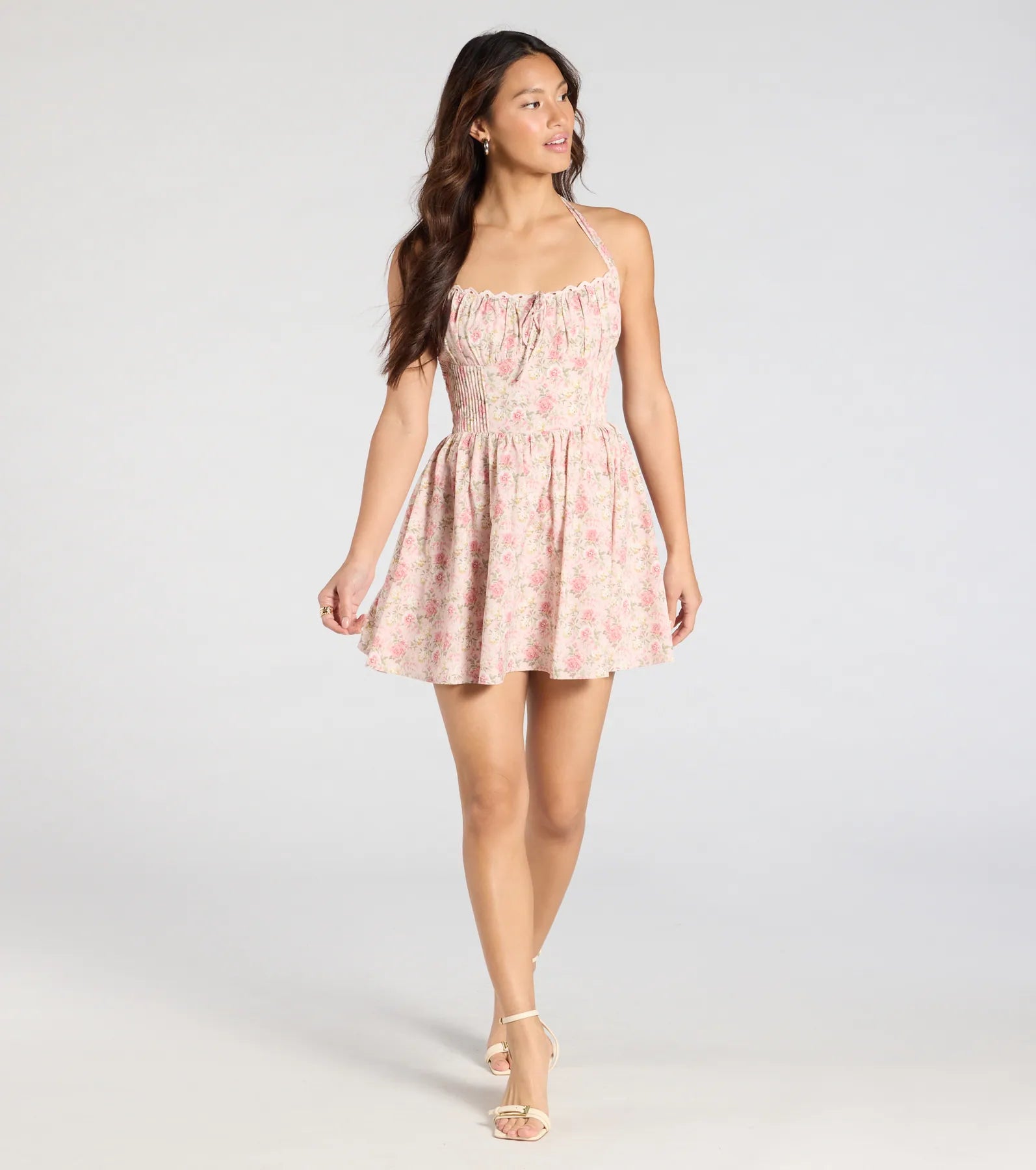 Twirling Beauty Halter Floral Skater Dress