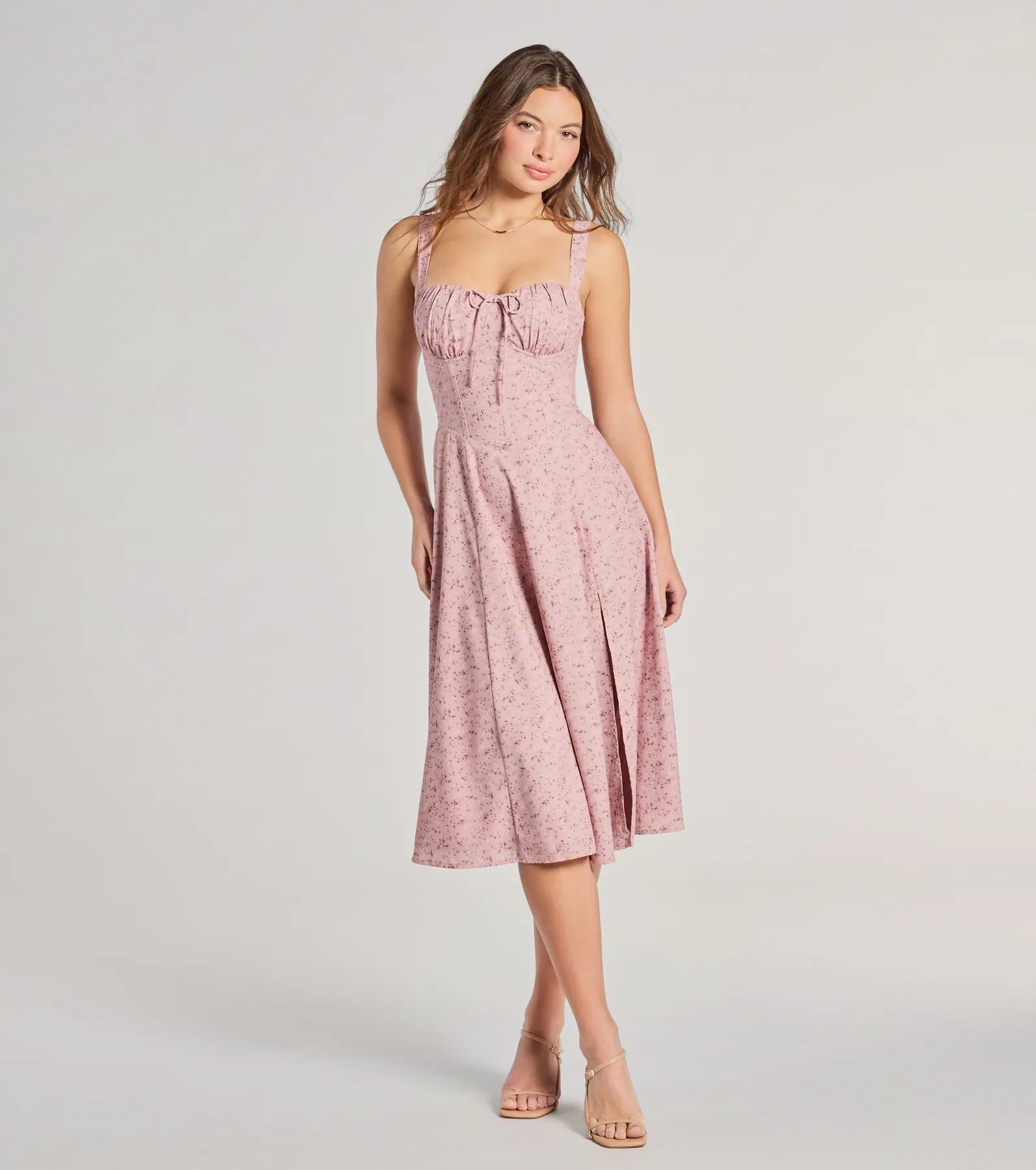 Sweet Spice Corset Lace-Up Floral Midi Dress