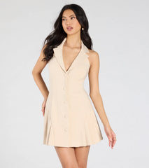 Total Delight Collar V-Neck Pleated Mini Dress