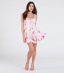 Tea Time Corset Lace-Up Floral Skater Dress