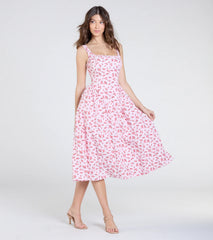 Sunshine Charm Rose Floral A-Line Midi Dress