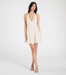 Blissful Cutie Halter Button Floral Skater Dress