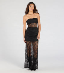 Steal The Show Strapless Lace Maxi Dress