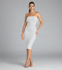 Effortless Beauty Strapless Ruffled Lace Midi Dress
