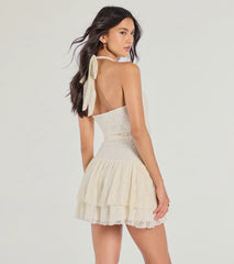 Flirtatious Scene Halter Lace Skater Dress