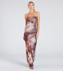 Make Your Debut Strapless Abstract Mesh Maxi Dress