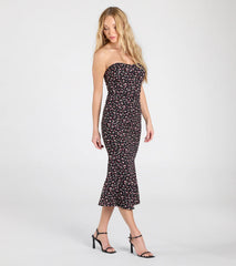 Sweetest Soul Strapless Floral Flare Midi Dress