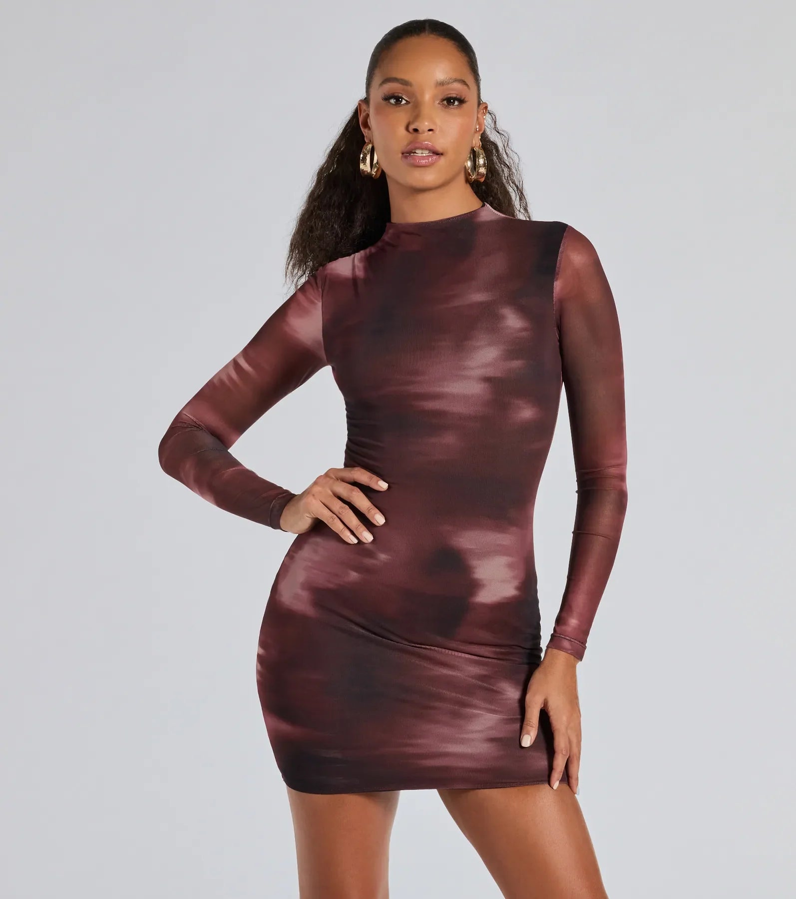 Popular Poise Mock Neck Abstract Mini Dress