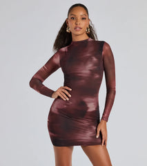 Popular Poise Mock Neck Abstract Mini Dress