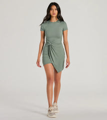 Cutest Spirit Short Sleeve Knot Tie Mini Dress