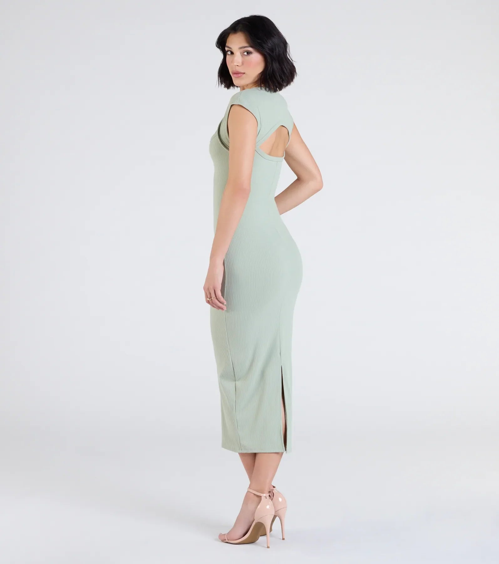 Cute Ease Cap Sleeve Cutout Midi Dress