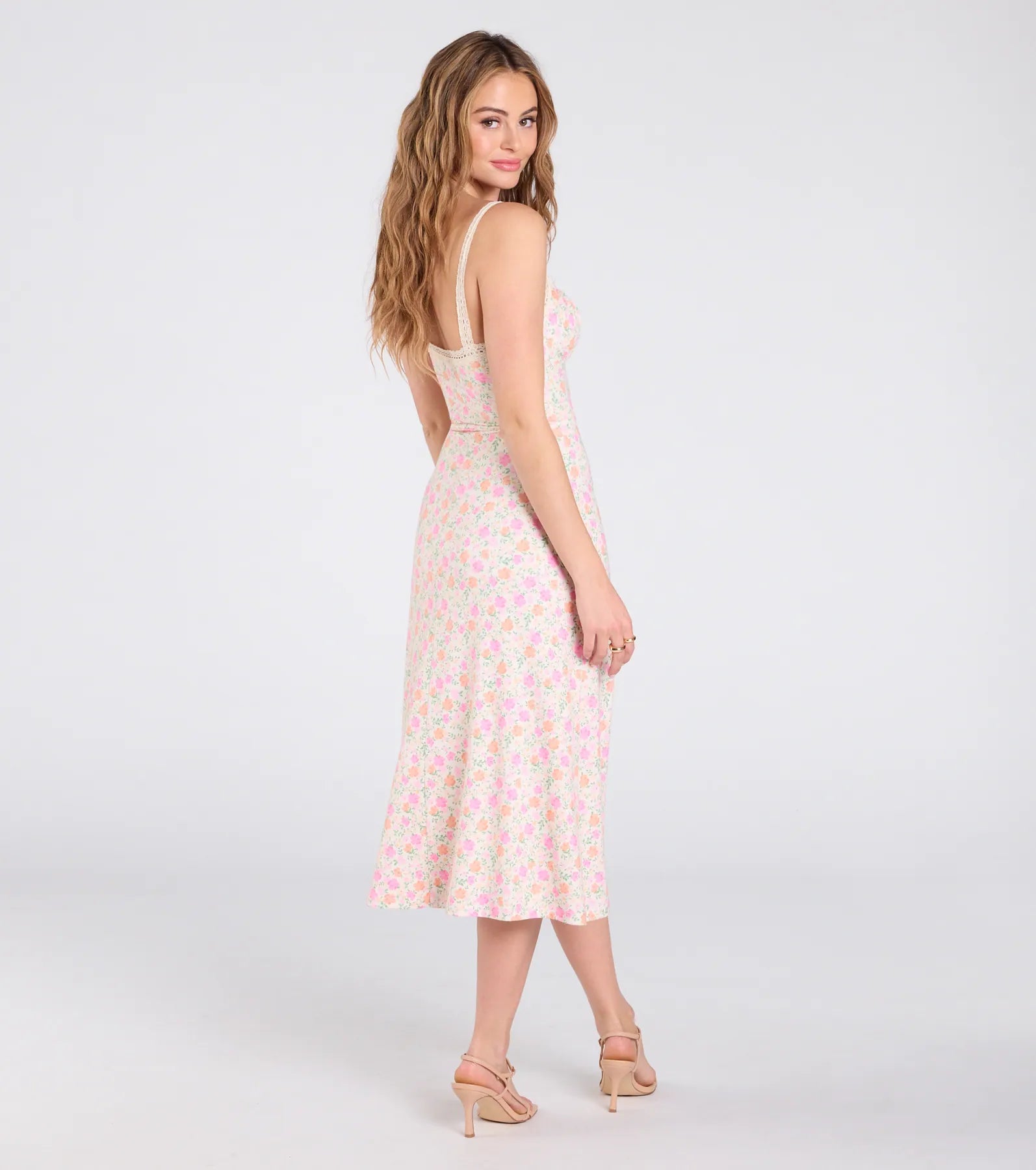 Darling Vibe Ditsy Floral A-Line Midi Dress