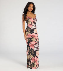 Vacay Bound Tropical Floral Ruched Knit Maxi Dress