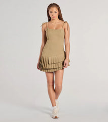 Pleat The Way Scoop Neck Mini Dress