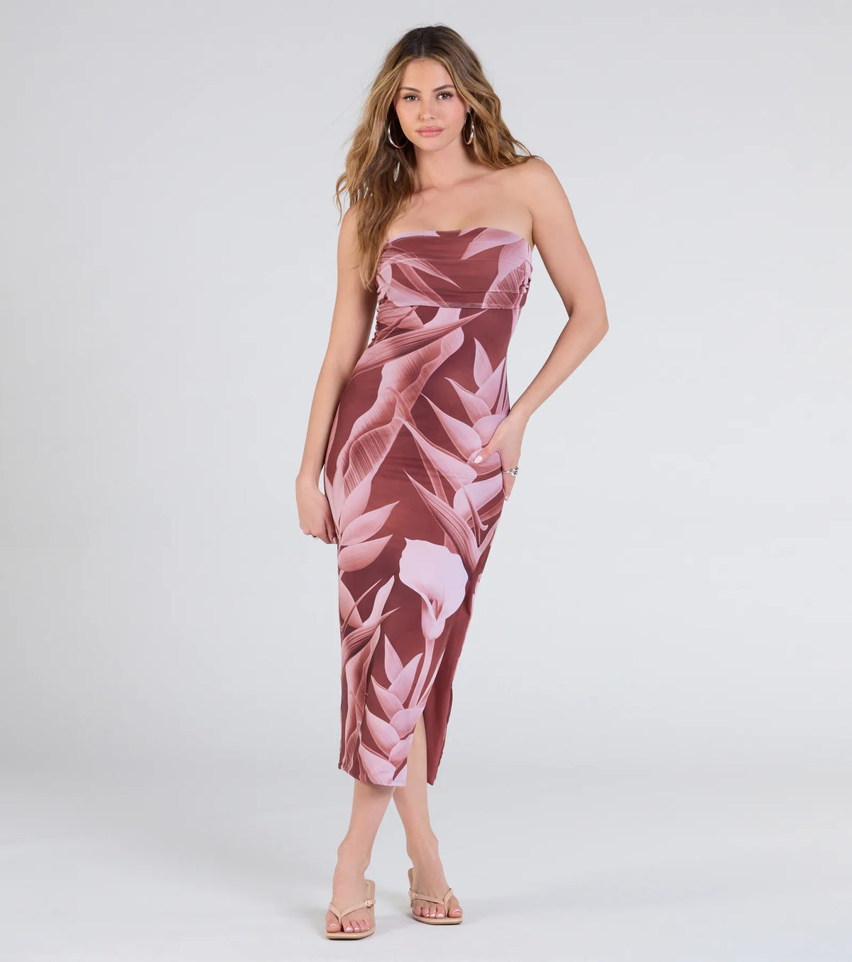 Maui Nights Strapless Tropical Midi Dress
