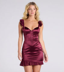 Sweetest Arrival Corset Bodycon Satin Ruffle Mini Dress