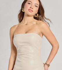 Rooftop Vibe Strapless Faux Leather Midi Dress