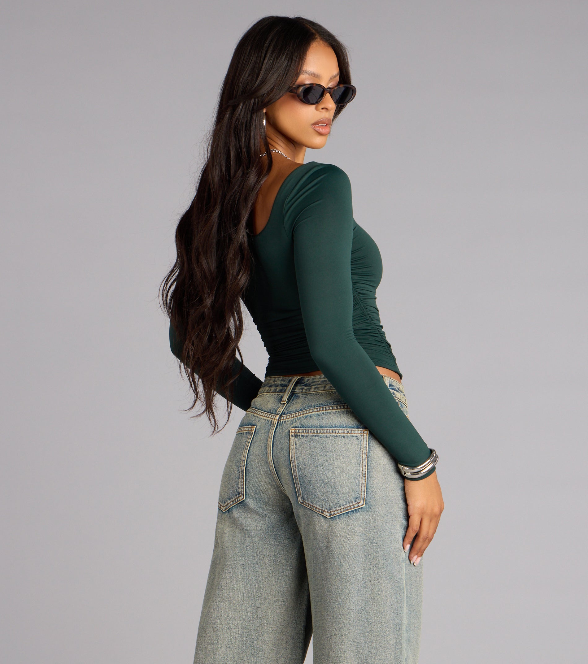 Elevated And Cute Long Sleeve Ruched Crop Top
