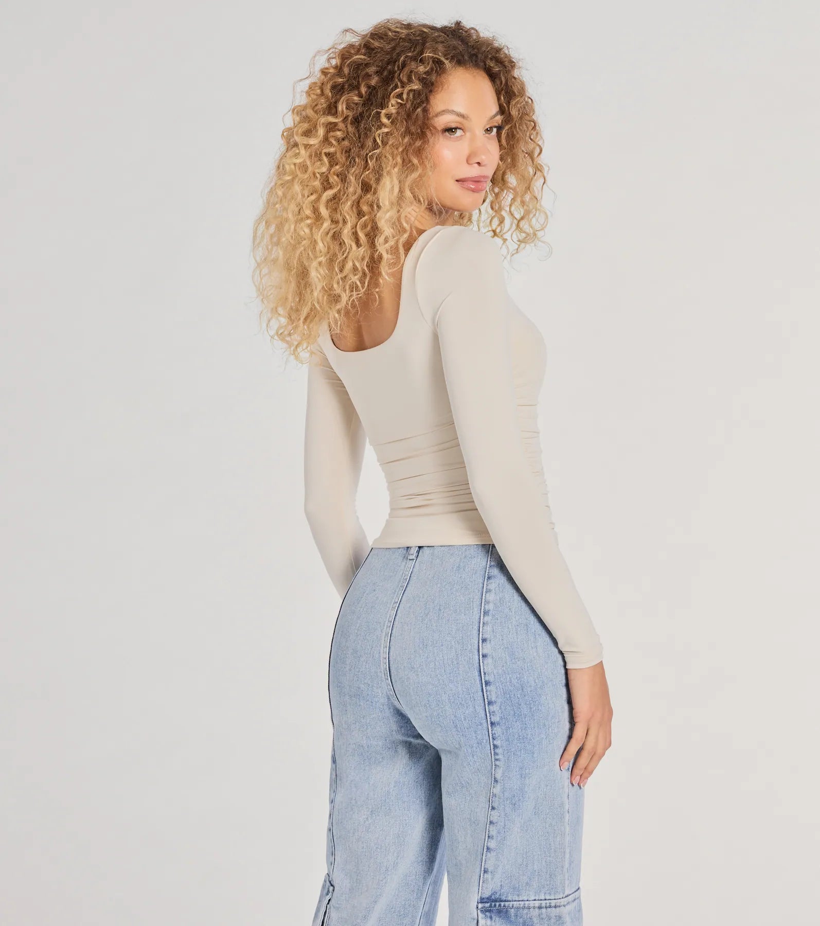 Elevated And Cute Long Sleeve Ruched Crop Top