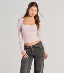Elevated And Cute Long Sleeve Ruched Crop Top