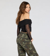 Desirable Sensation Off-The-Shoulder Mesh Crop Top