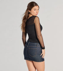 Sweet Allure Polka Dot Sheer Mesh Long Sleeve Top