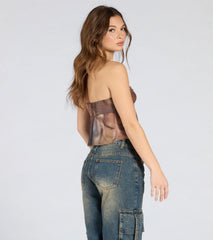 Bringing The Vibes Strapless Abstract Print Crop Top