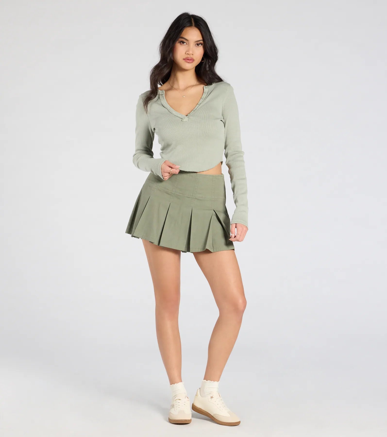 Cute Guarantee Long Sleeve Henley Crop Top