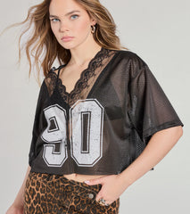 90s Lace Trim Mesh Graphic Tee