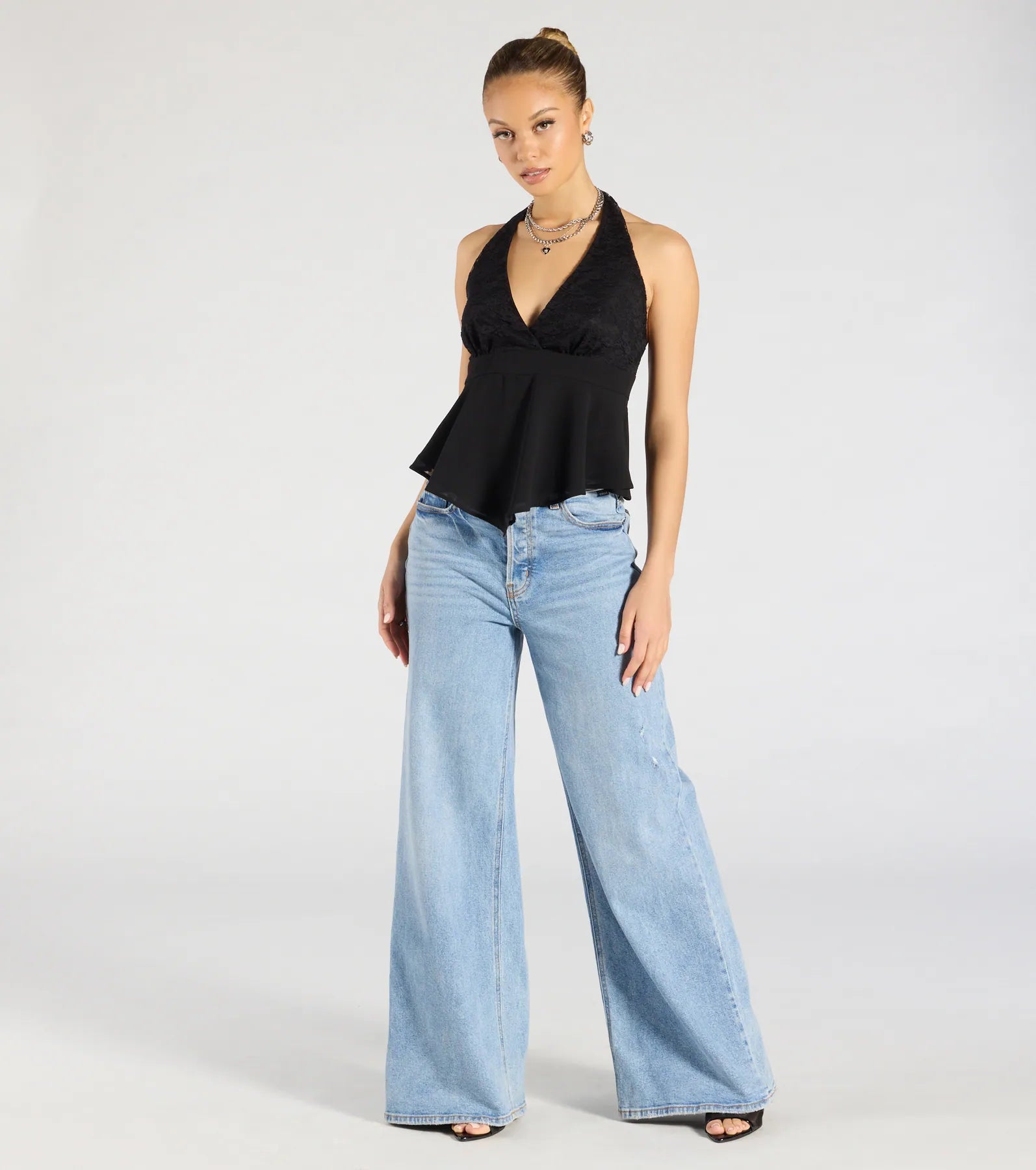 Chic Flowy Lace Chiffon Halter Top