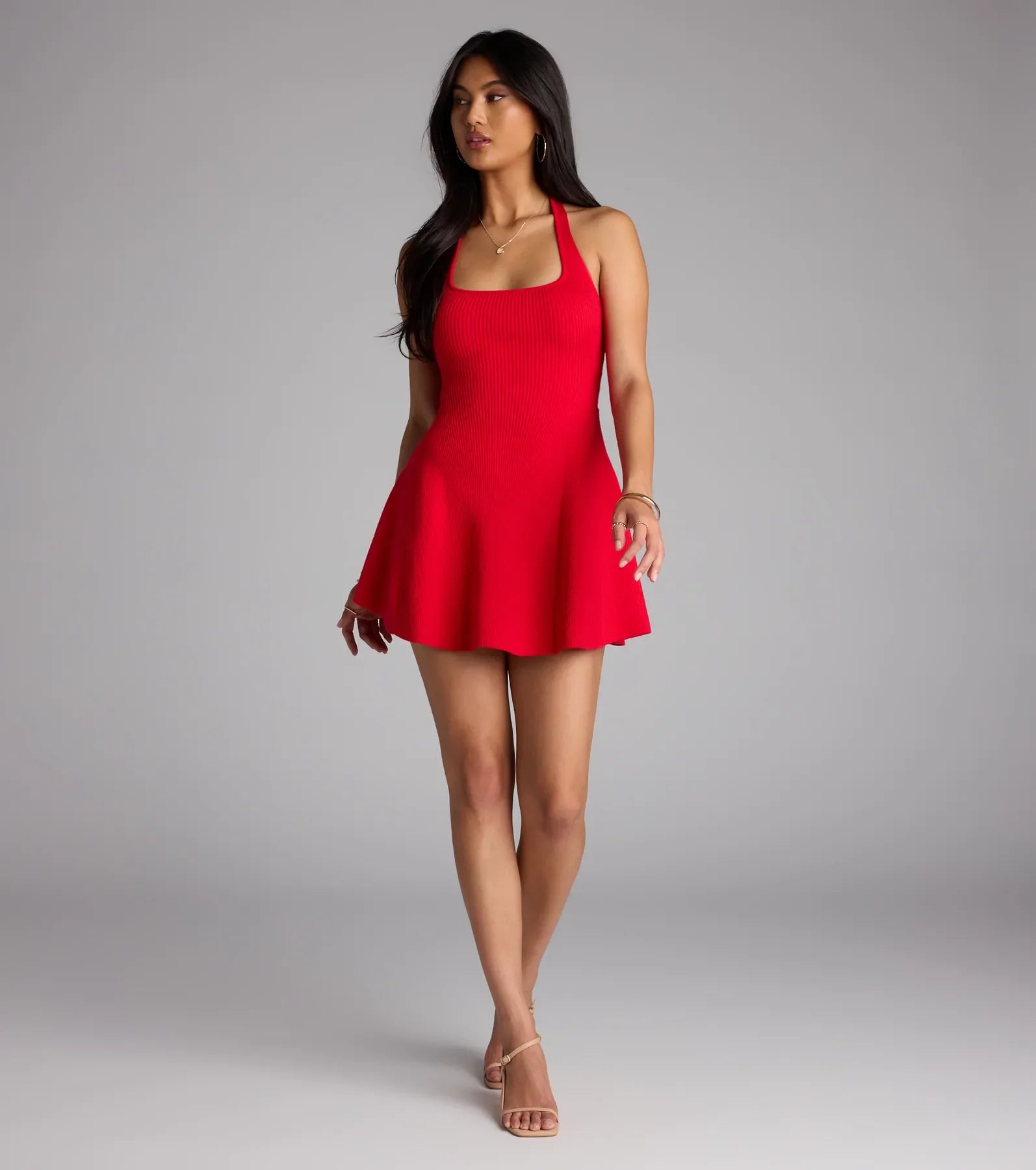 In The Cards Halter Skater Mini Dress