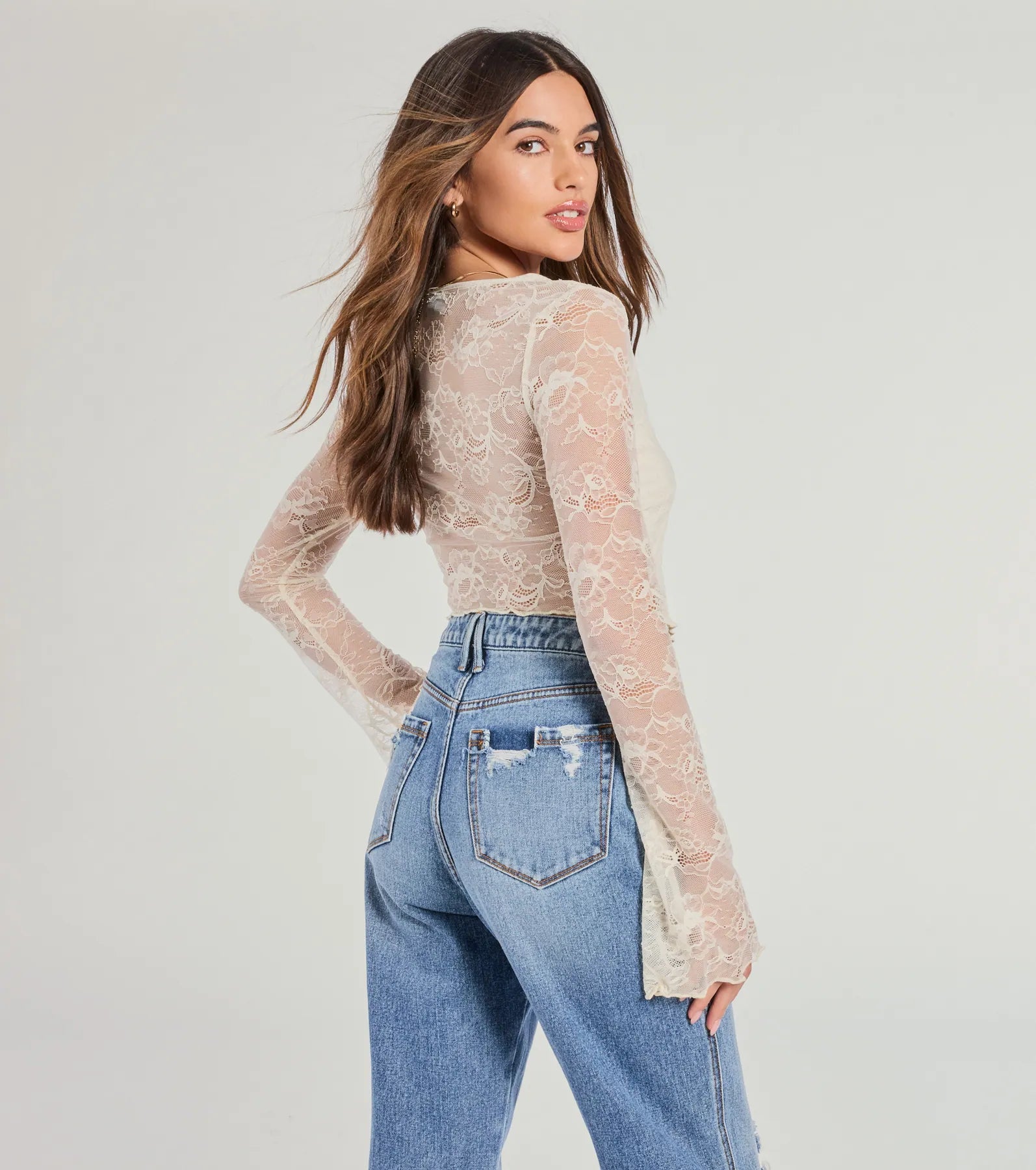 Soft And Sweet Tie-Front Split Lace Crop Top