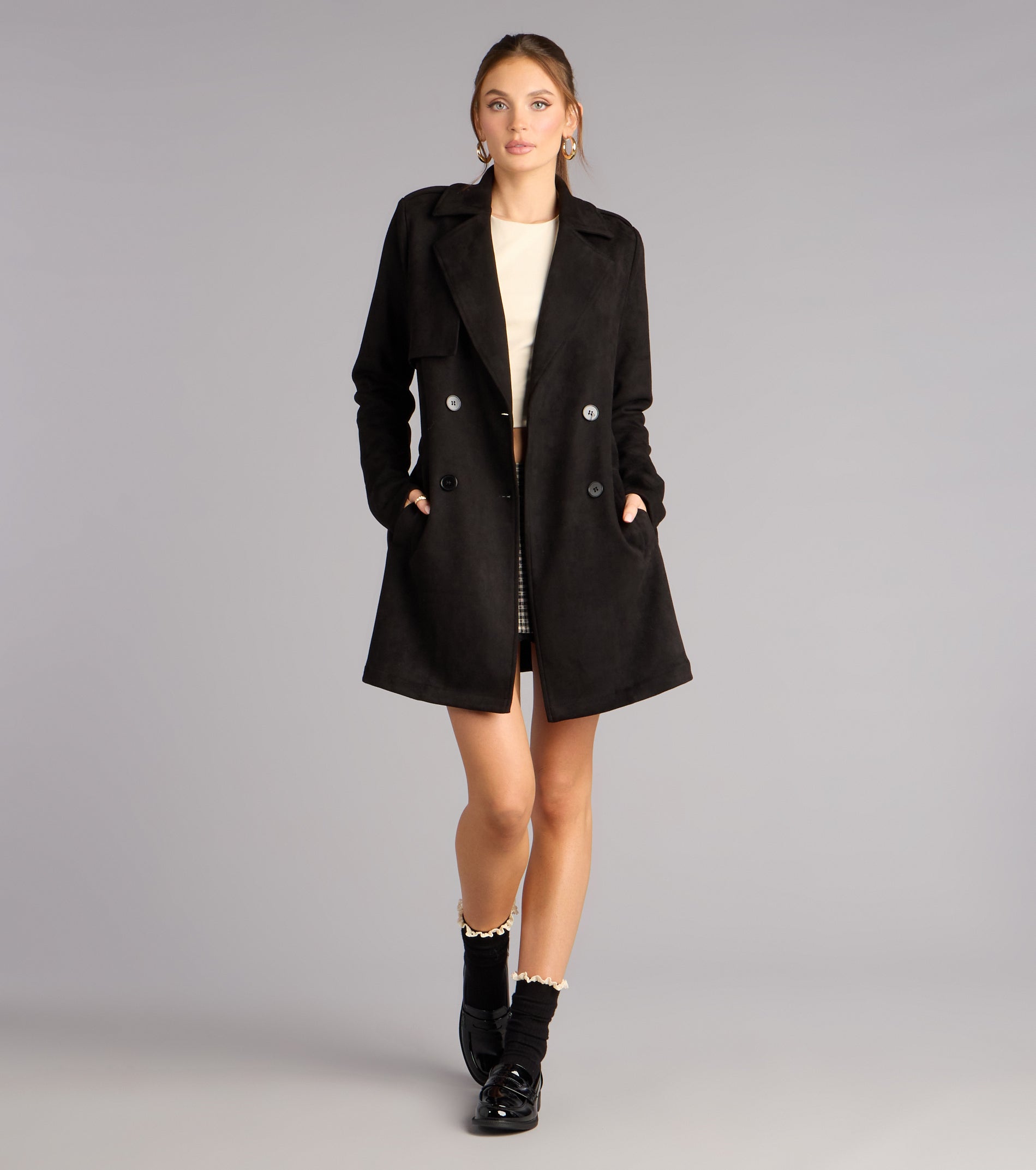 Eye For Style Belted Faux Suede Trench Coat