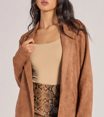 On The Move Faux Suede Long Blazer