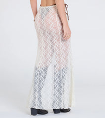 Sheer Romantic High-Rise Slit Lace Maxi Skirt
