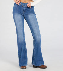 All Time Cute Mid-Rise Belted Flare Denim Jeans