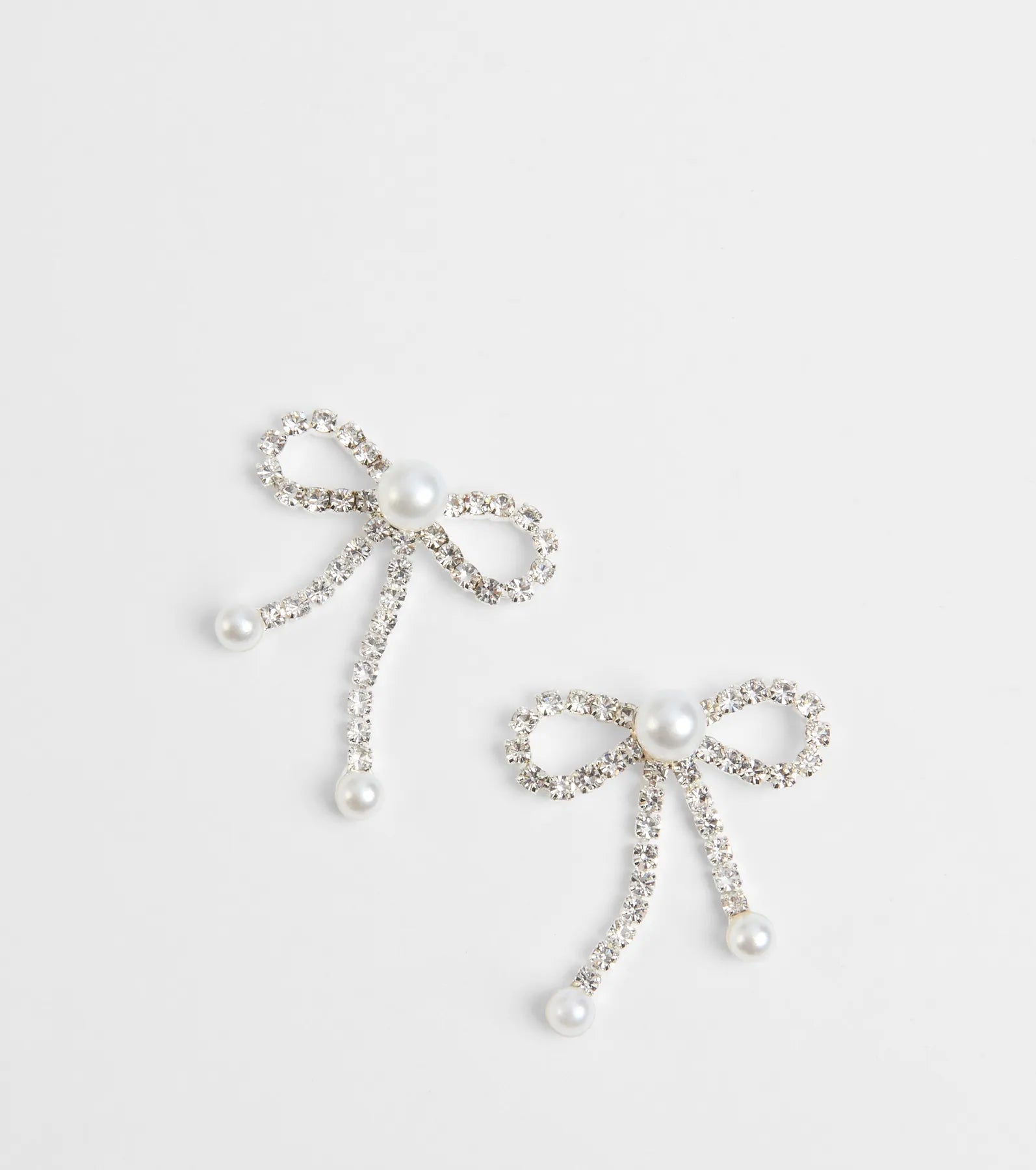Perfect Glamour Faux Pearl Rhinestone Bow Earrings