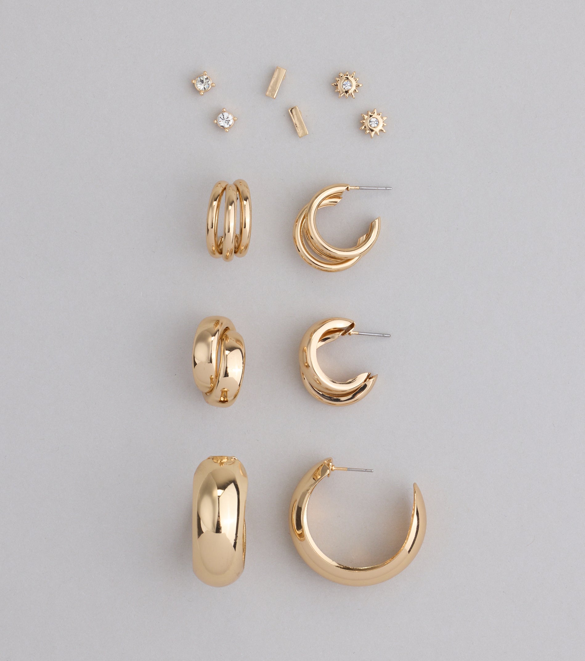 Six-Pack Rhinestone Studs And Hoop Earrings Set